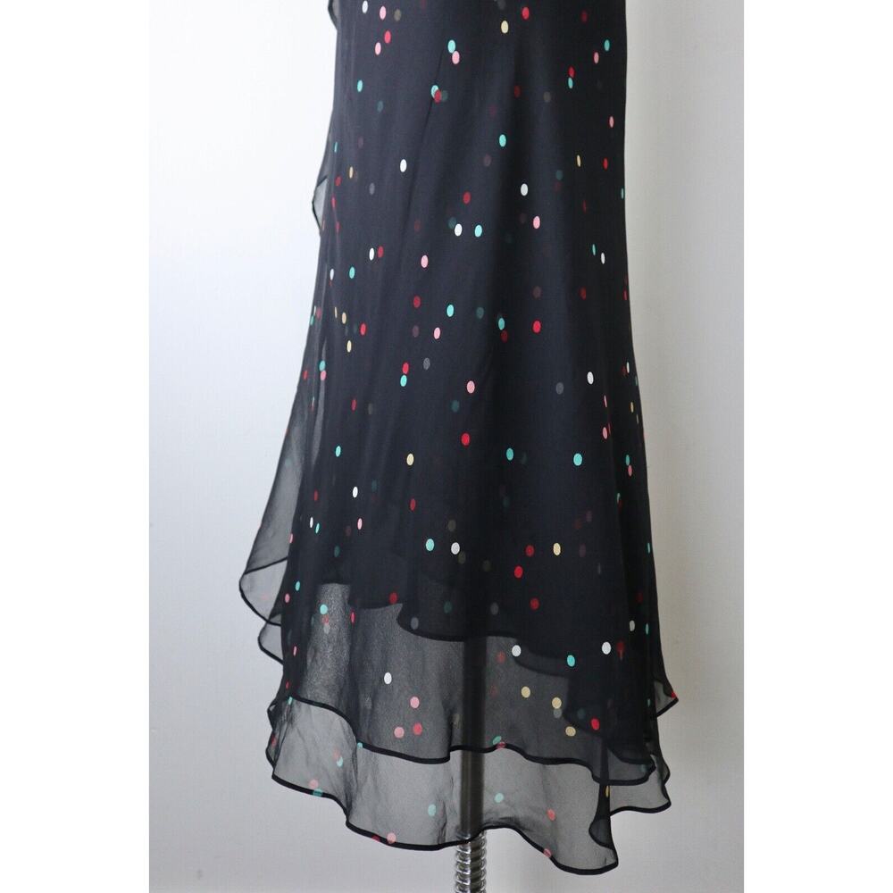 Vintage 1990s Anne Klein Size 4 Silk Dotted Faux Wrap Midi Dress Black Chiffon - Picture 11 of 12